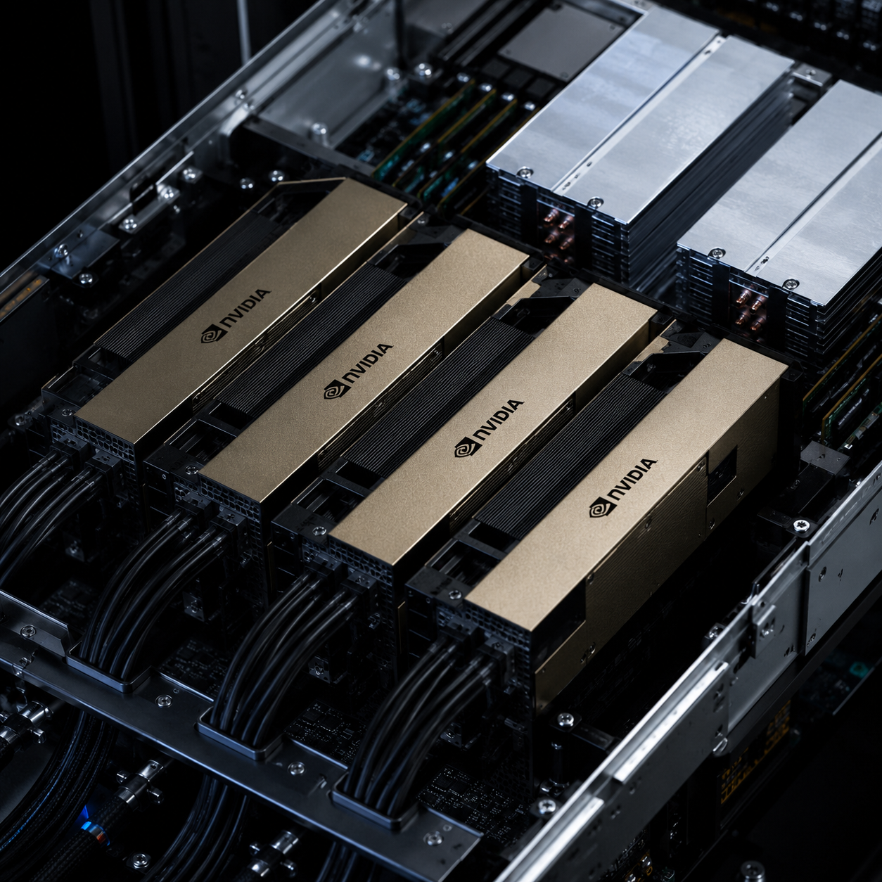 GPU close-up inside AI server